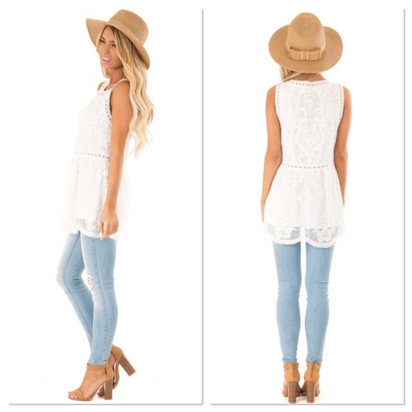 Off White Floral Lace Embroidered Babydoll Tunic - Picture 3 of 4